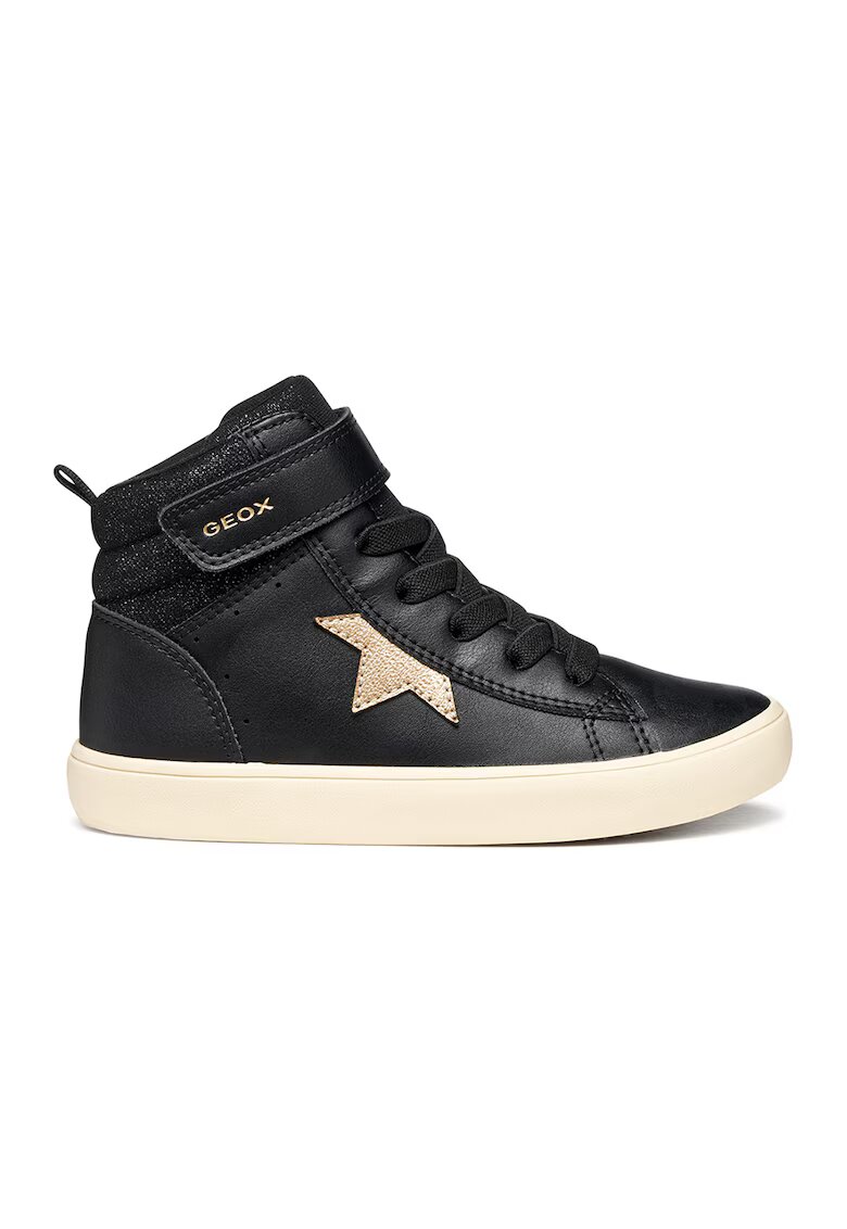 Geox Pantofi sport de piele ecologica cu velcro - Auriu/Negru