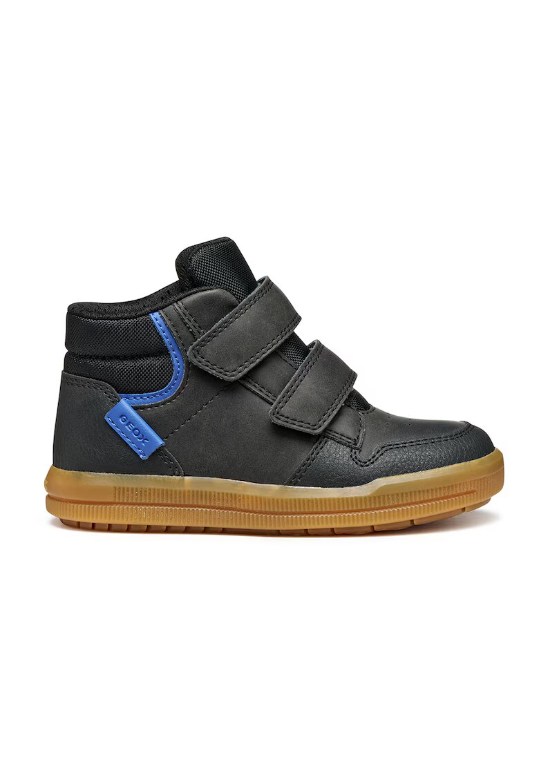 Geox Pantofi sport de piele ecologica cu velcro - Negru stins/Albastru royal
