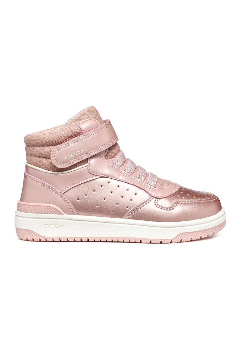 Geox Pantofi sport de piele ecologica cu velcro - Roz pastel/Auriu rose