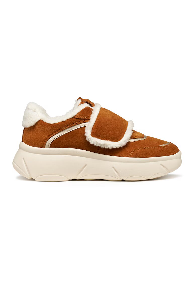 Geox Pantofi sport de piele intoarsa cu detalii din teddy - Maro scortisoara