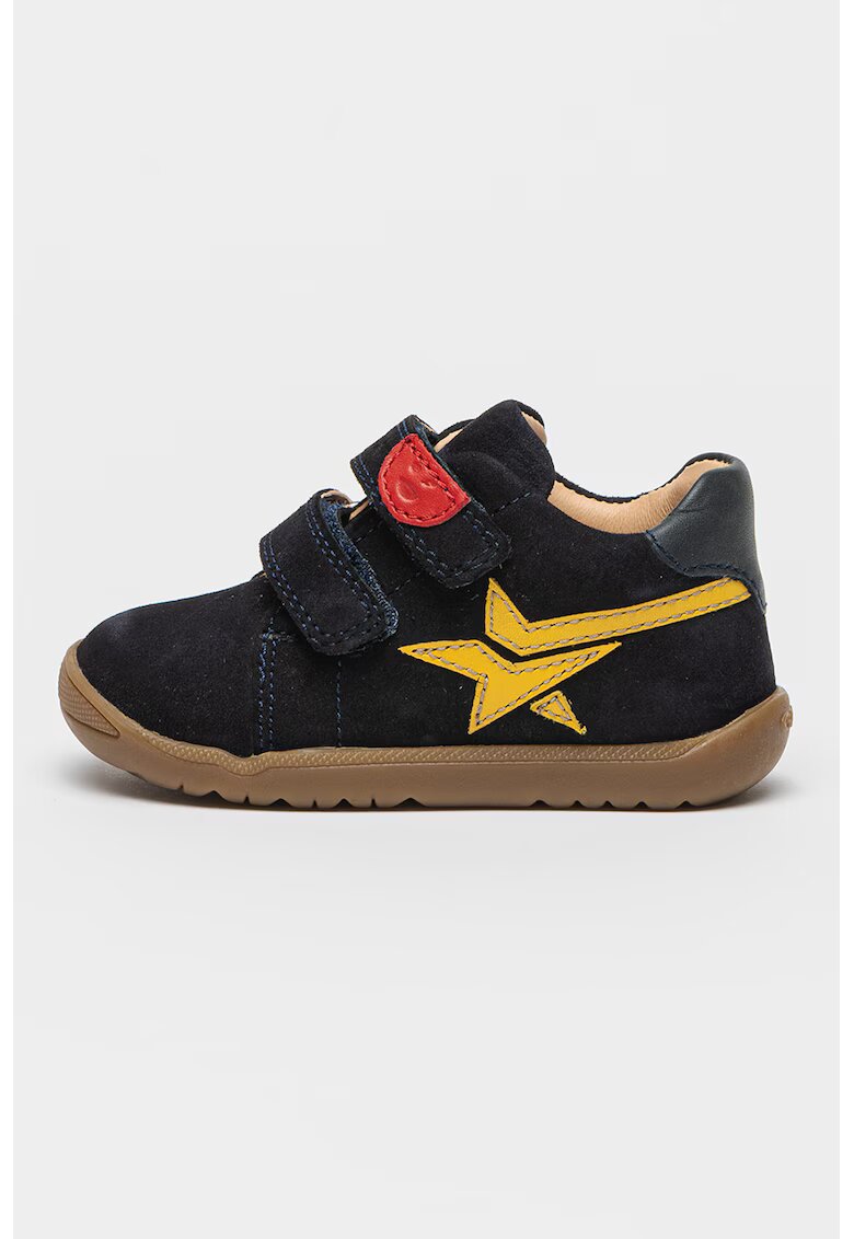 Geox Pantofi sport de piele intoarsa cu velcro - Galben/Bleumarin