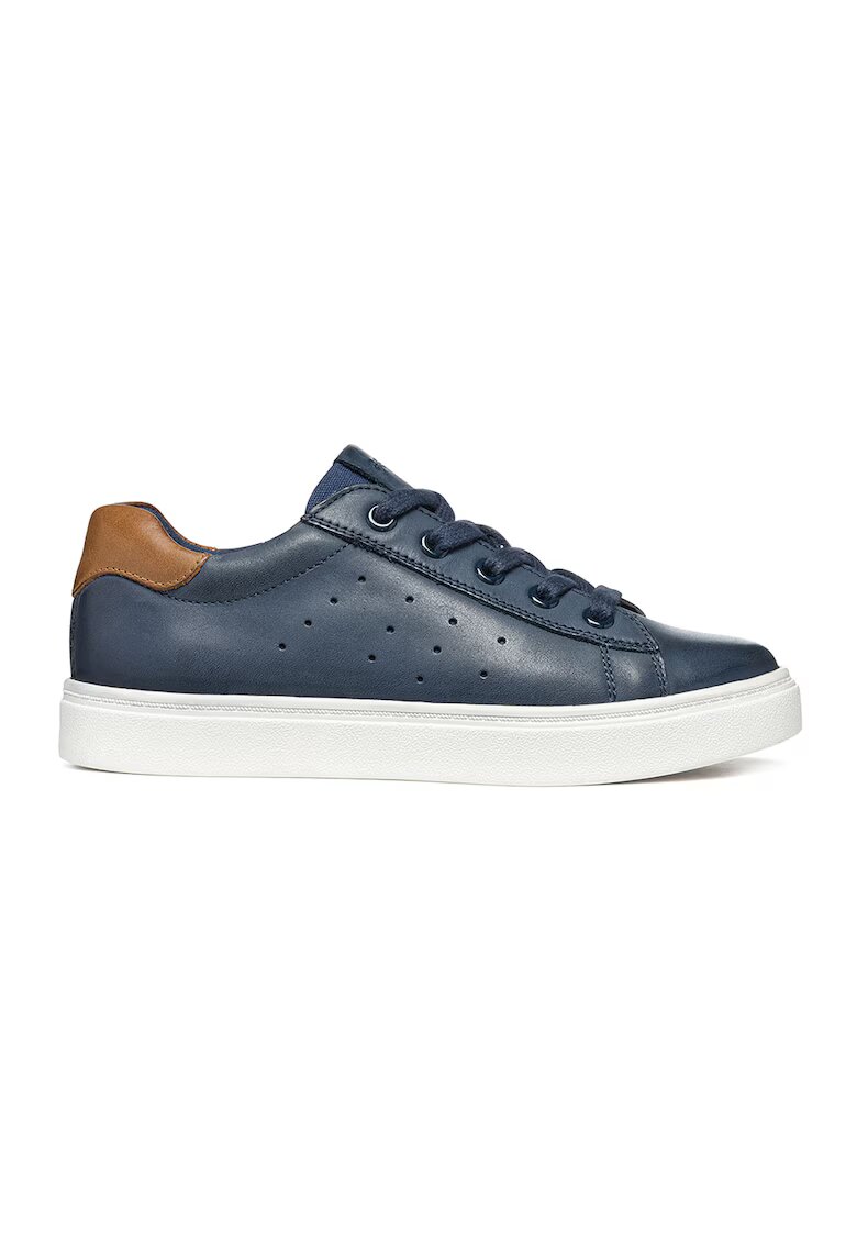 Geox Pantofi sport de piele si material textil - Maro/Bleumarin