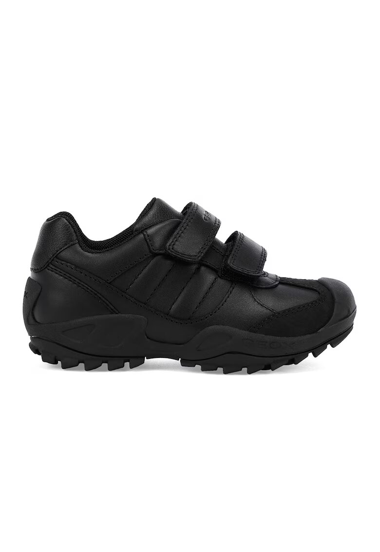 Geox Pantofi sport de piele si piele ecologica cu velcro - Negru