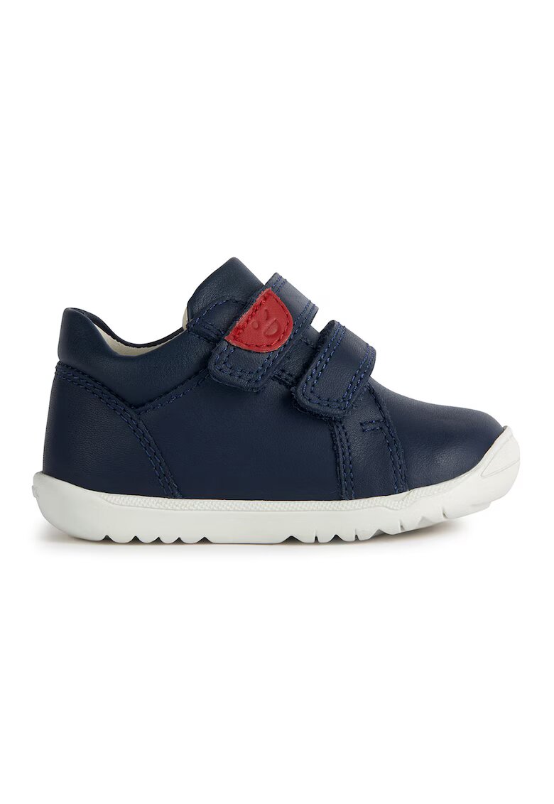 Geox Pantofi sport de piele si piele ecologica cu velcro - Rosu/Bleumarin
