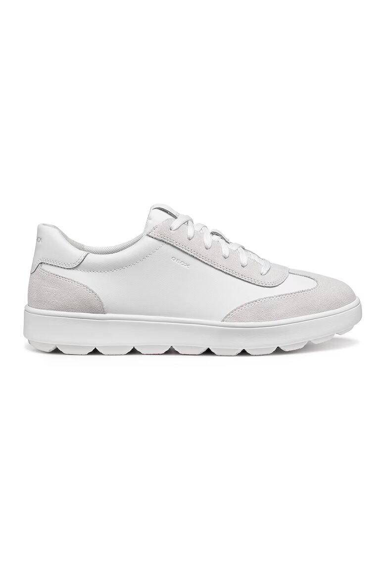 Geox Pantofi sport de piele si piele intoarsa - Alb