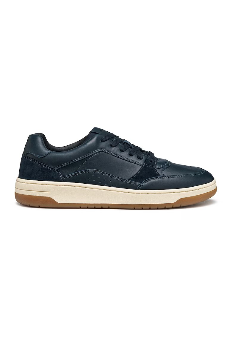 Geox Pantofi sport de piele si piele intoarsa cu talpa plata si insertii textile - Albastru petrol
