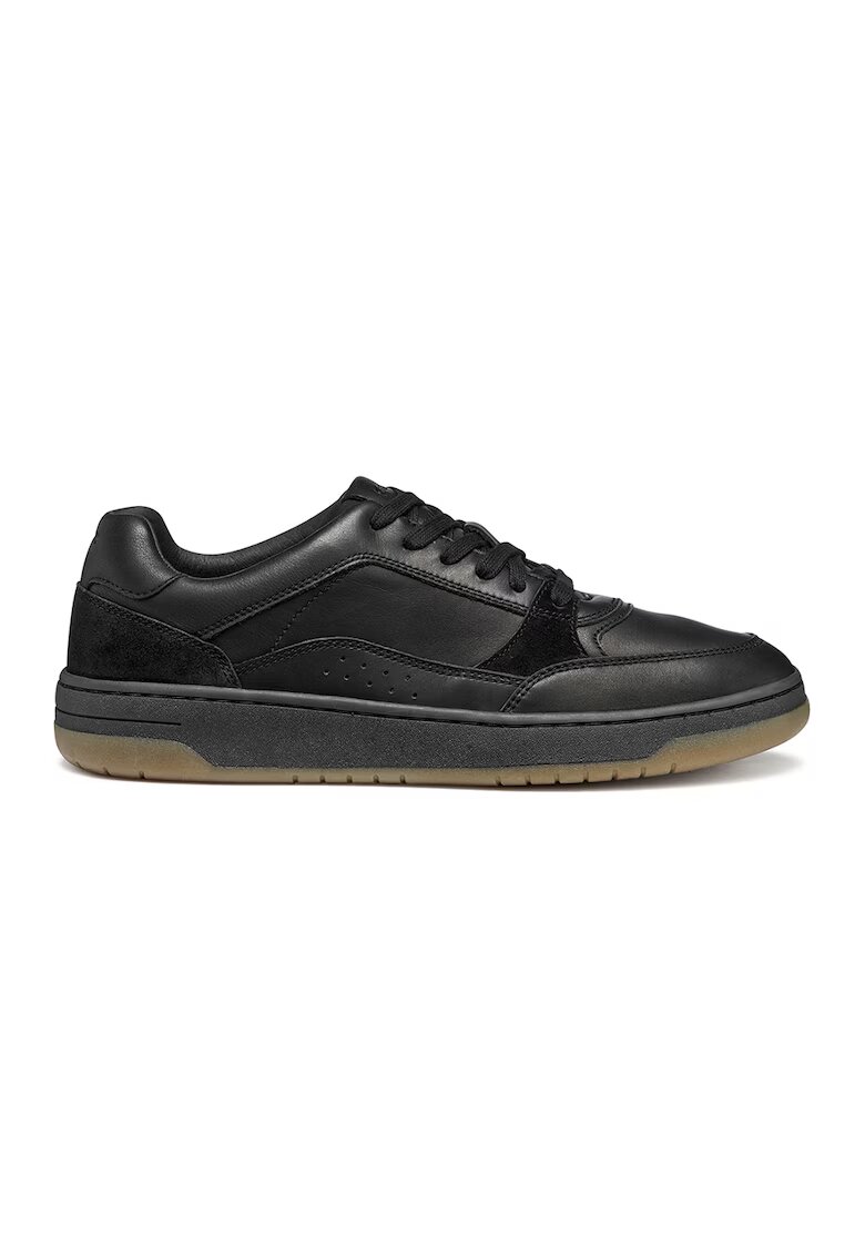 Geox Pantofi sport de piele si piele intoarsa cu talpa plata si insertii textile - Negru
