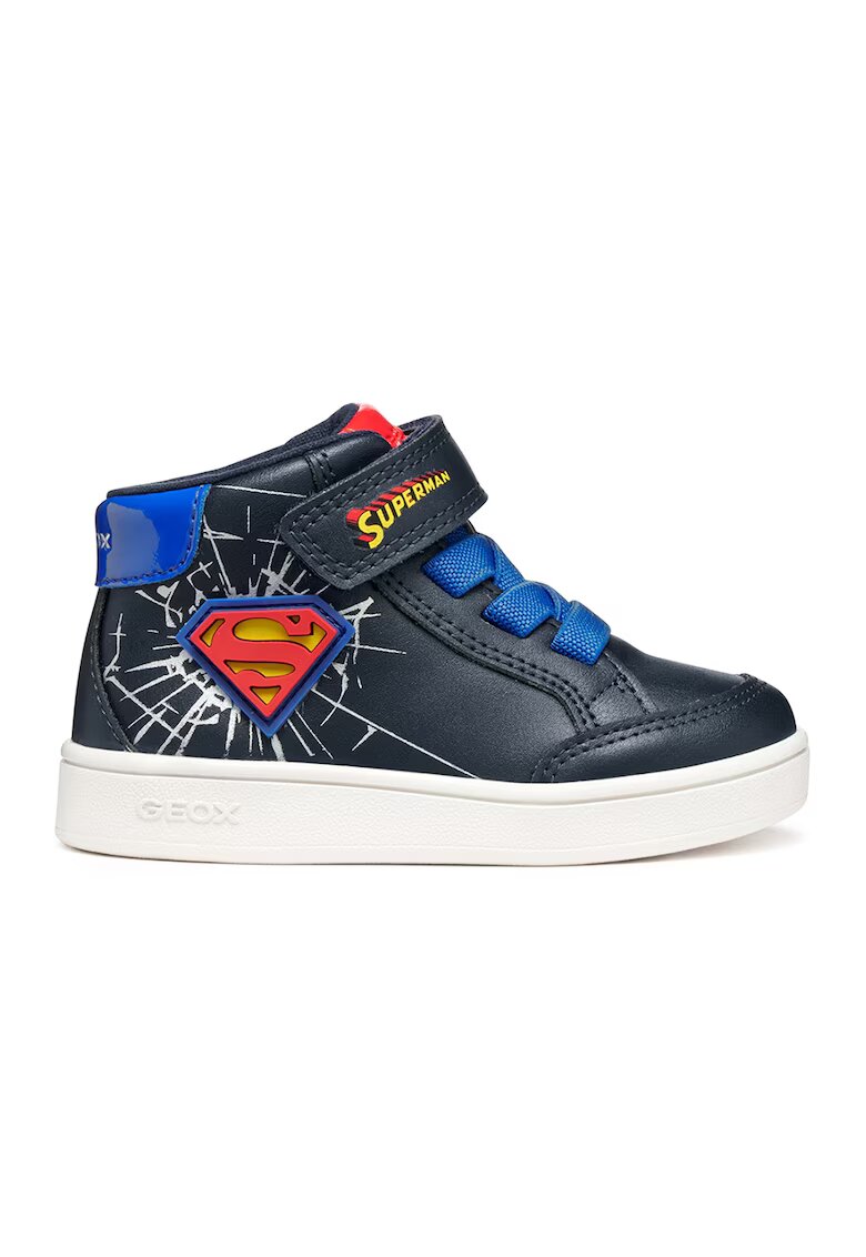 Geox Pantofi sport din piele ecologica cu garnituri din material textil - Albastru royal/Bleumarin