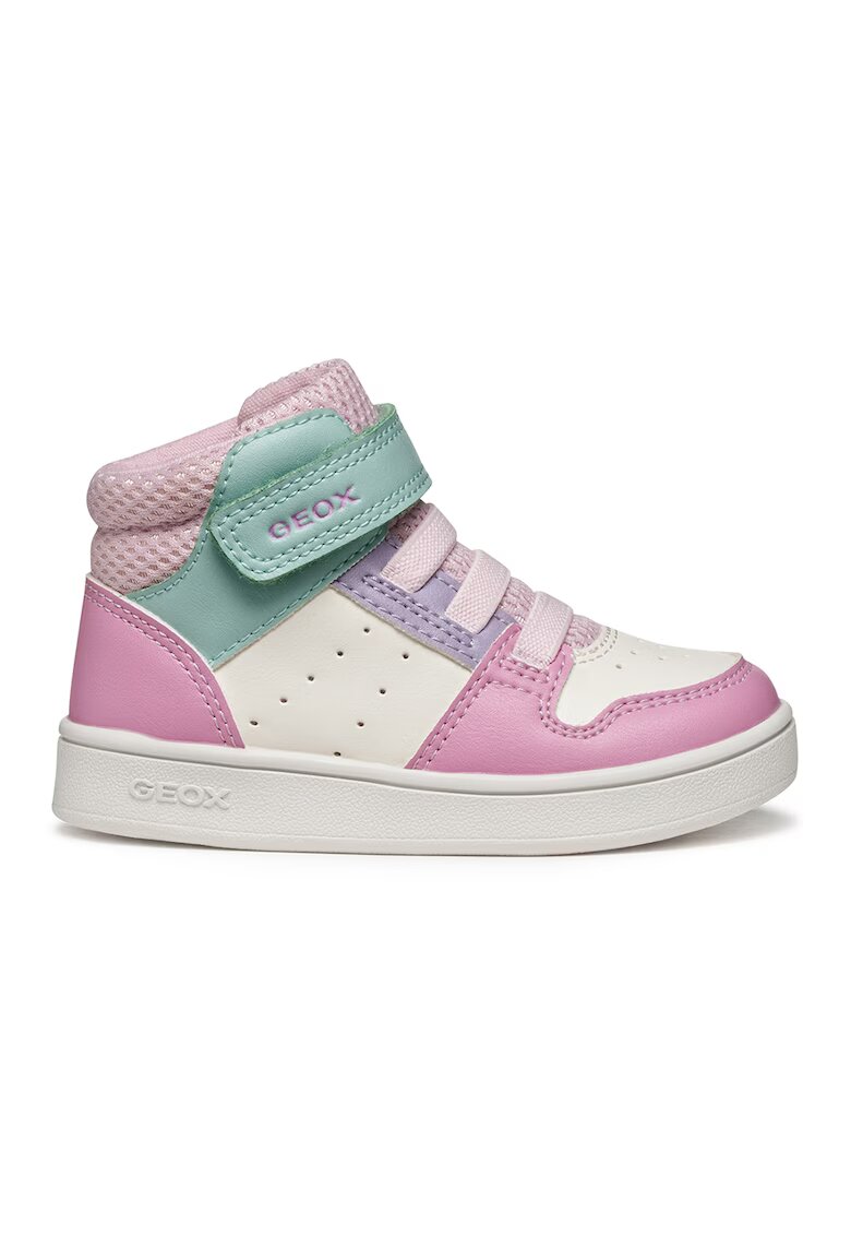 Geox Pantofi sport din piele ecologica cu inchidere velcro - Alb murdar/Roz