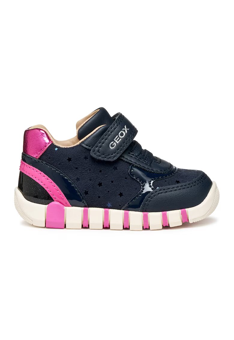Geox Pantofi sport din piele ecologica cu inchidere velcro Iupidoo - Fucsia/Bleumarin