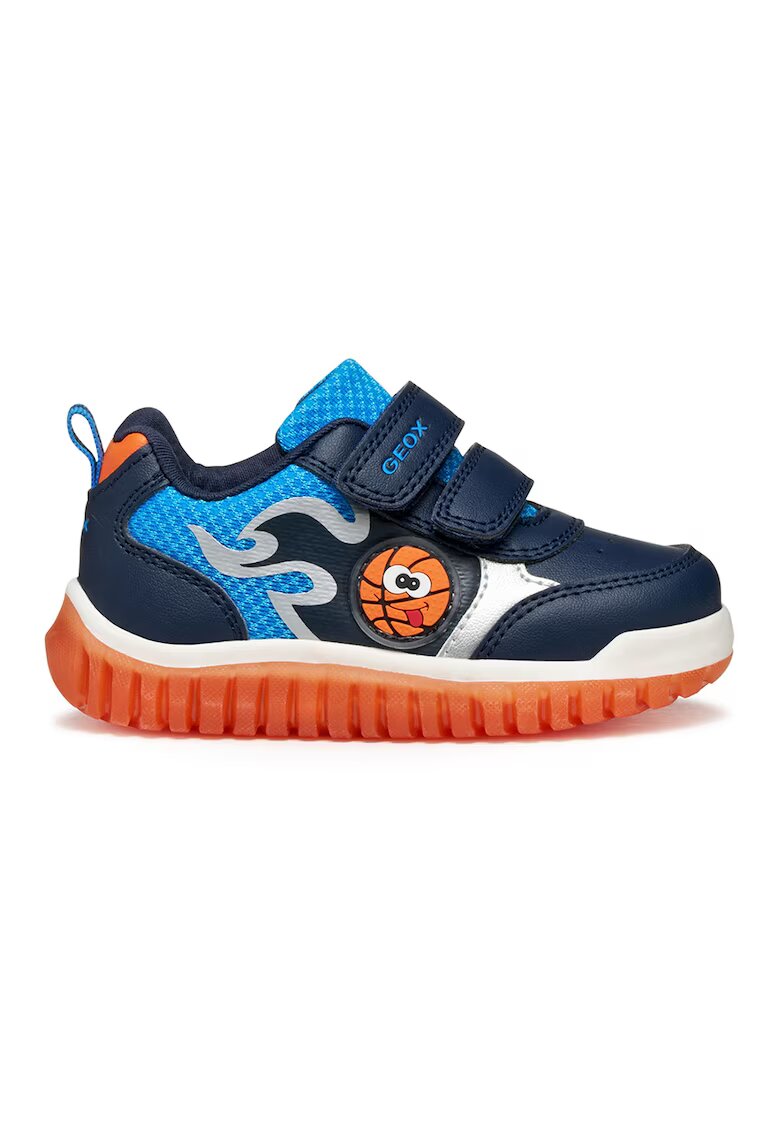 Geox Pantofi sport din piele ecologica cu inchidere velcro - Portocaliu/Bleumarin