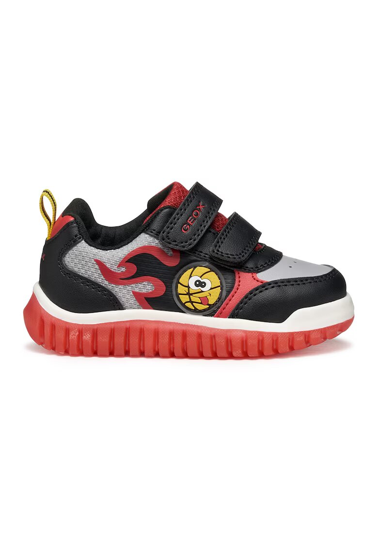 Geox Pantofi sport din piele ecologica cu inchidere velcro - Rosu/Negru