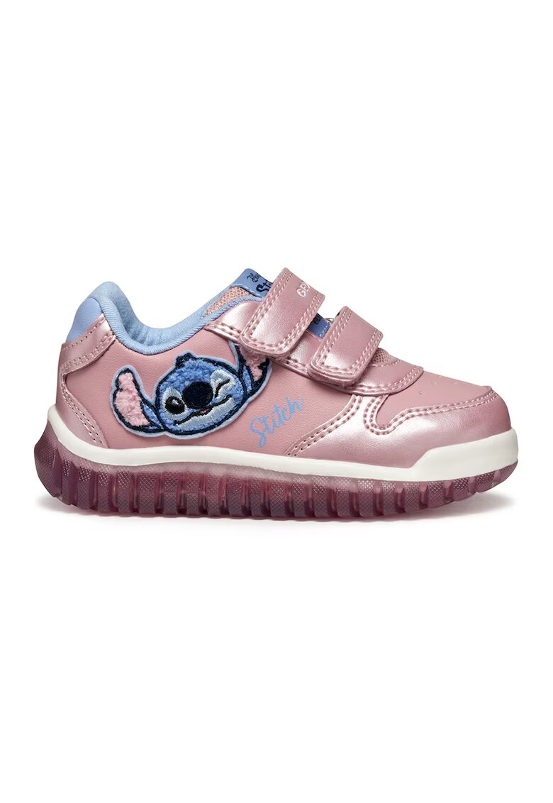 Geox Pantofi sport din piele ecologica cu inchidere velcro si model cu Stitch - Roz/Albastru