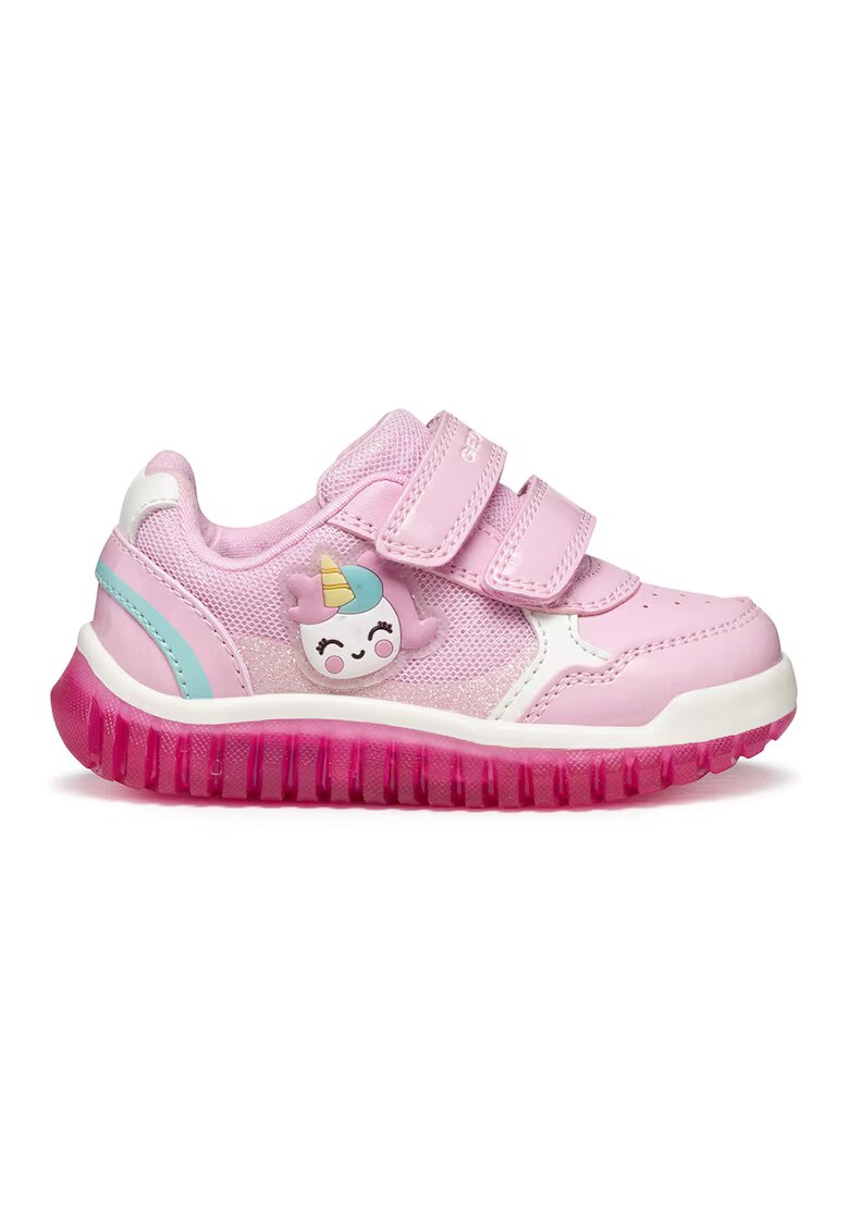 Geox Pantofi sport din piele ecologica cu model grafic si inchidere velcro - Roz