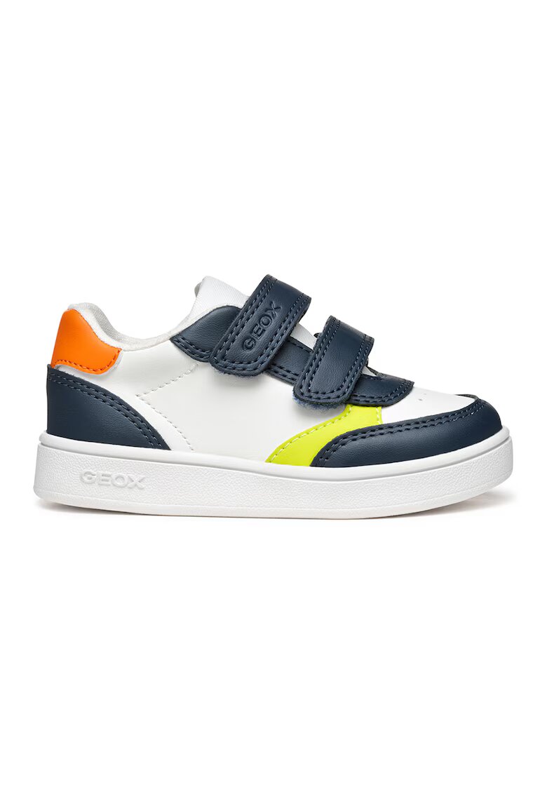 Geox Pantofi sport din piele ecologica cu velcro - Alb/Bleumarin