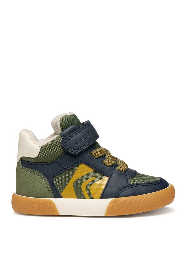 Geox Pantofi sport din piele ecologica si material textil cu inchidere velcro - Verde masliniu/Bleumarin