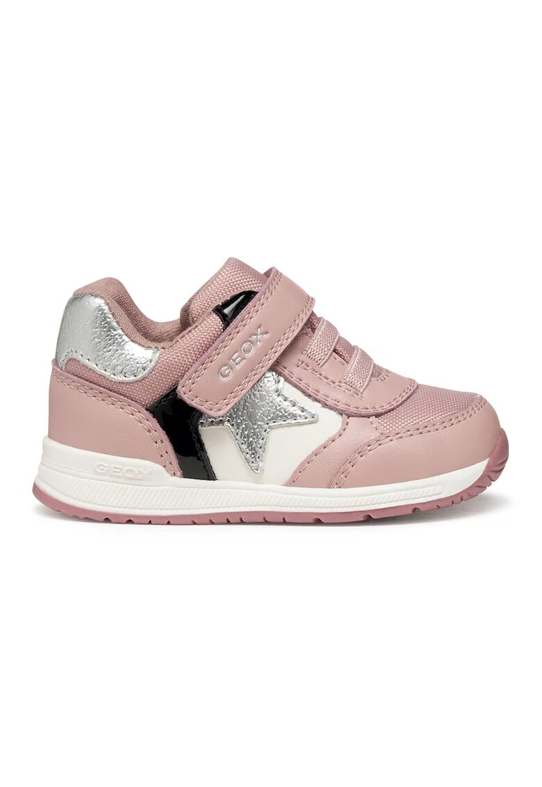 Geox Pantofi sport din piele ecologica si material textil cu segment cu inchidere velcro - Roz prafuit/Argintiu