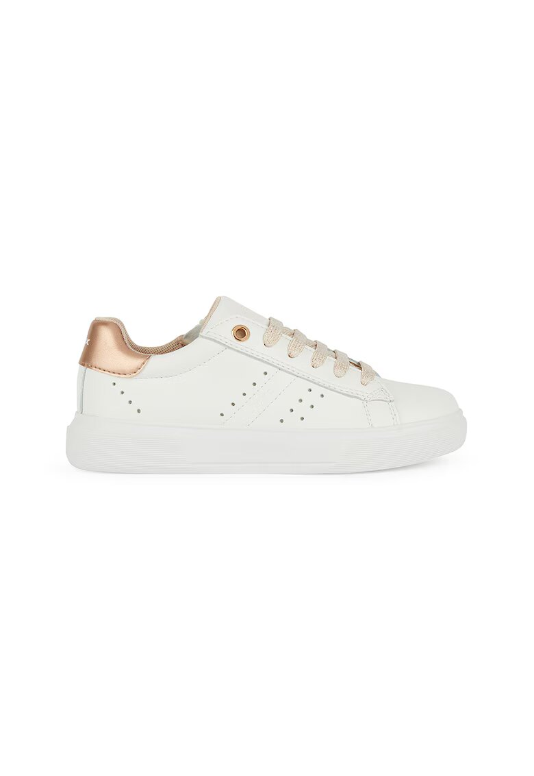 Geox Pantofi sport din piele si piele ecologica - Alb/Auriu rose