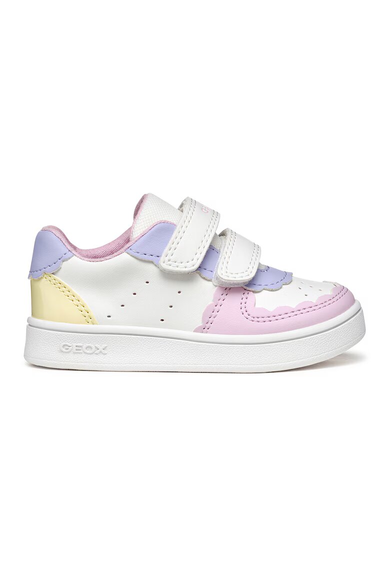 Geox Pantofi sport Eclyper in piele ecologica cu velcro - Alb/Roz deschis