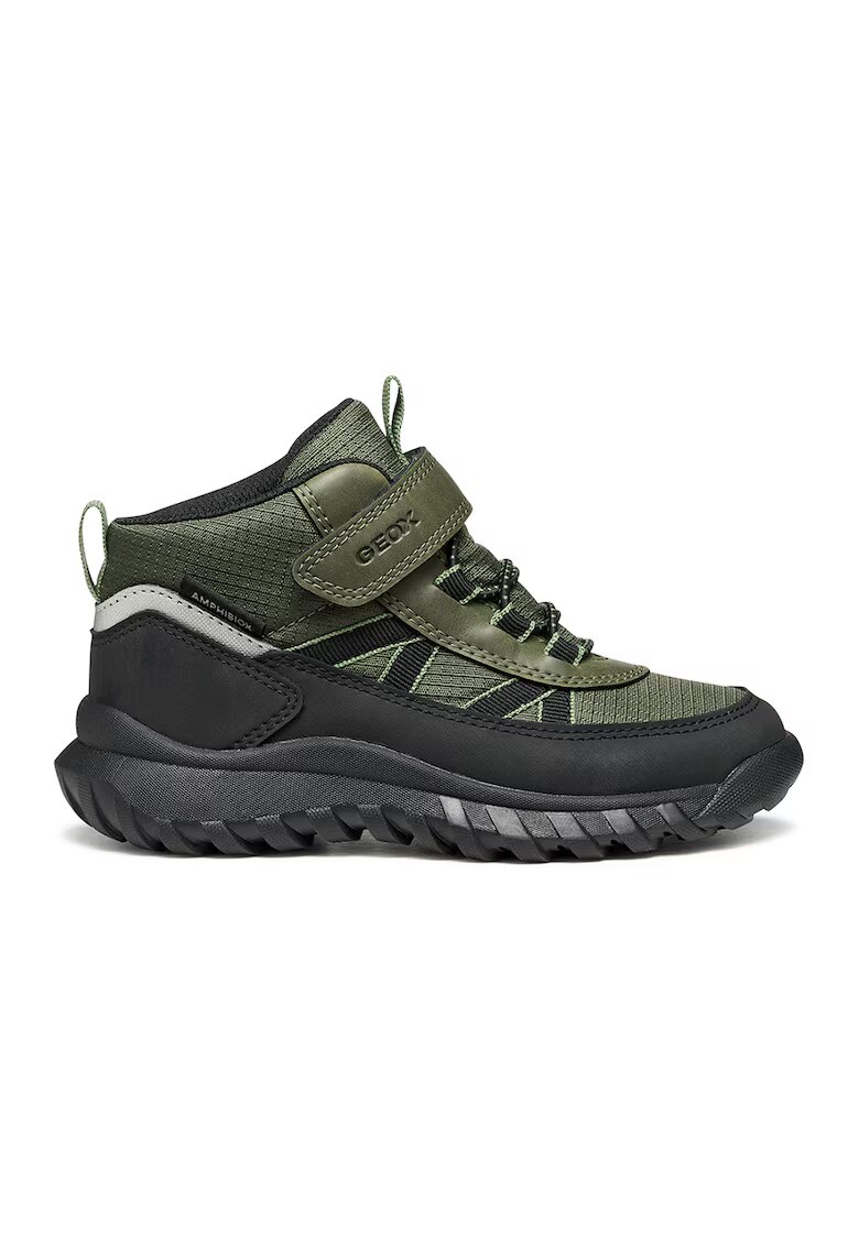 Geox Pantofi sport impermeabili cu velcro - Negru stins/Kaki inchis