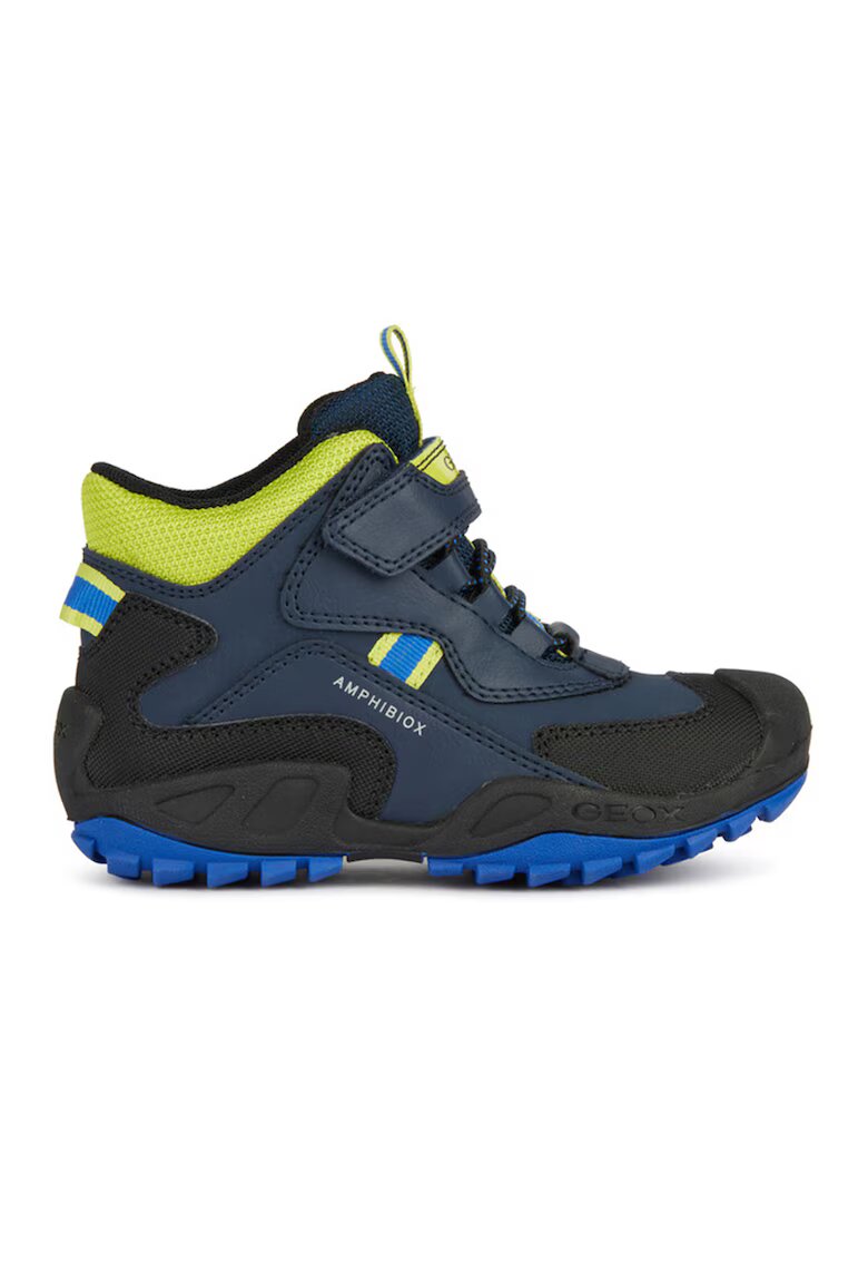 Geox Pantofi sport inalti cu garnituri din material textil - Negru/Verde lime/Bleumarin