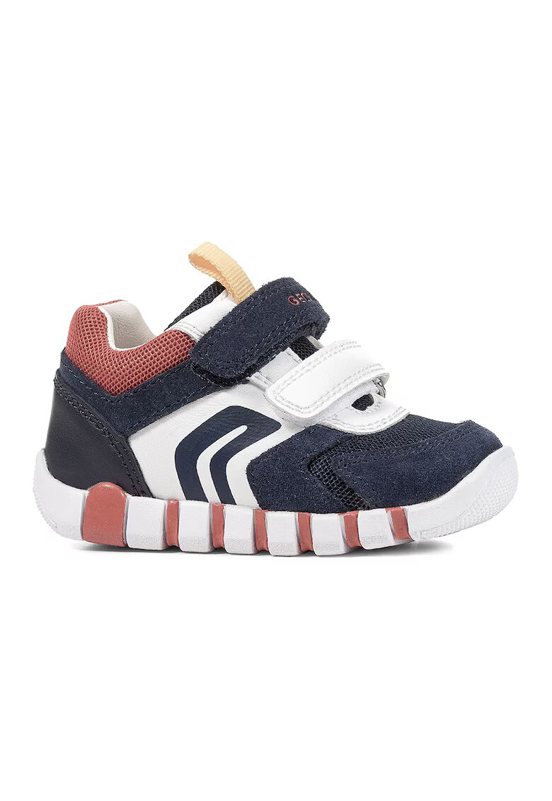 Geox Pantofi sport Iupidoo cu velcro si garnituri de piele intoarsa - Alb/Rosu inchis/Bleumarin
