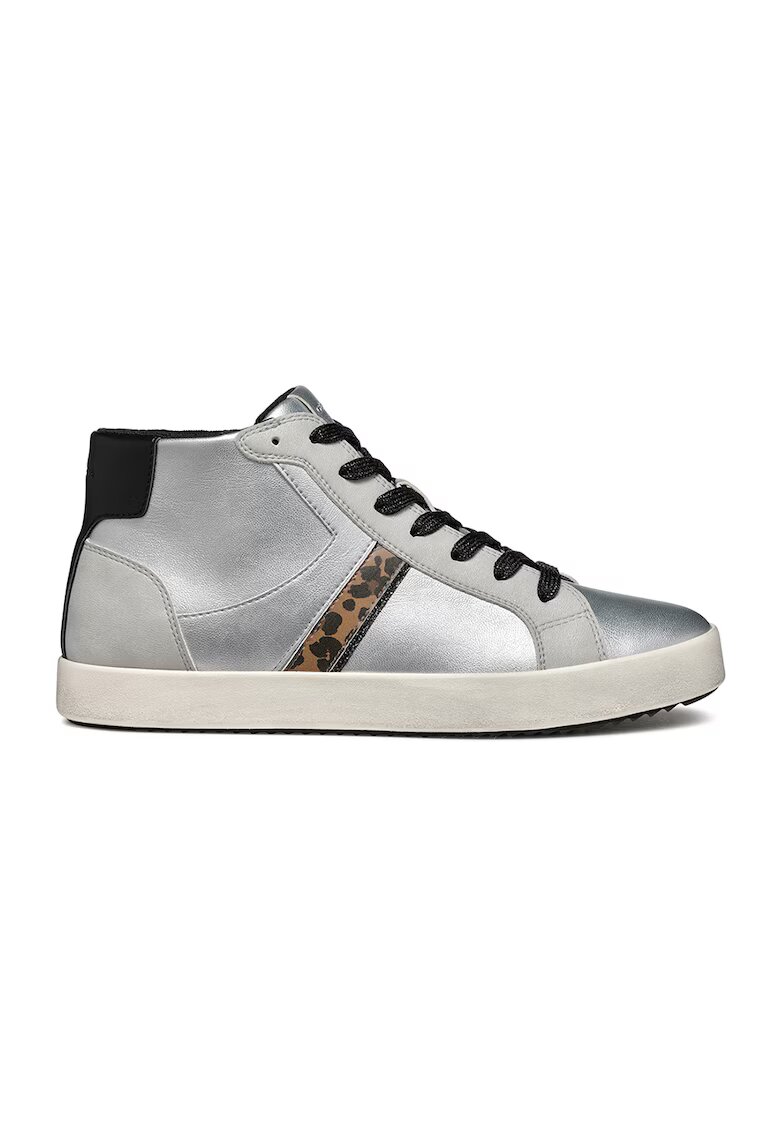Geox Pantofi sport medii de piele ecologica - Alb/Negru/Argintiu