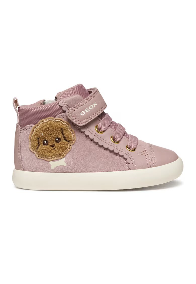 Geox Pantofi sport mid-cut cu inchidere velcro si garnituri din piele intoarsa - Maro/Roz prafuit