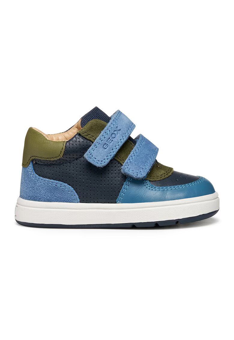 Geox Pantofi sport mid-cut din piele cu velcro - Albastru prafuit/Bleumarin