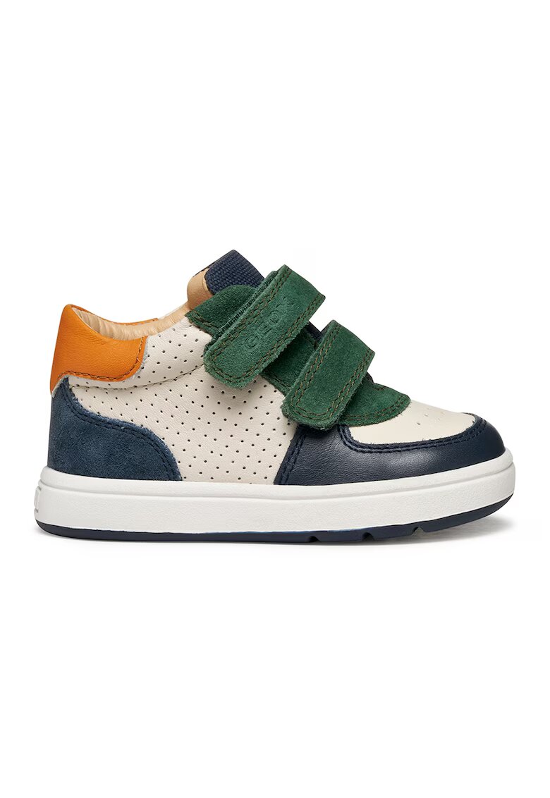 Geox Pantofi sport mid-cut din piele cu velcro - Verde/Alb fildes