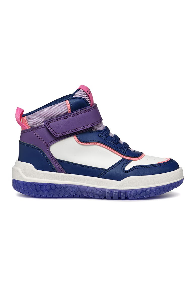 Geox Pantofi sport mid-high cu velco - Alb/Roz/Bleumarin