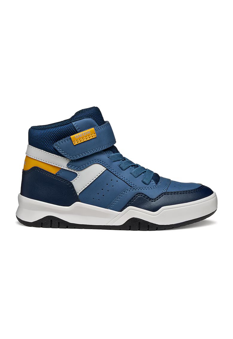 Geox Pantofi sport mid-high de piele ecologica - Albastru prafuit/Maro deschis/Bleumarin