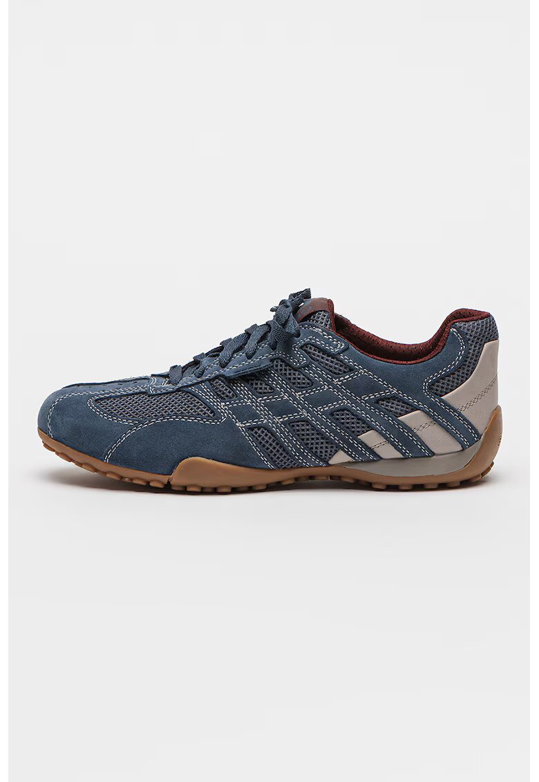 Geox Pantofi sport Snake cu garnituri din piele intoarsa - Gri deschis/Albastru lavanda