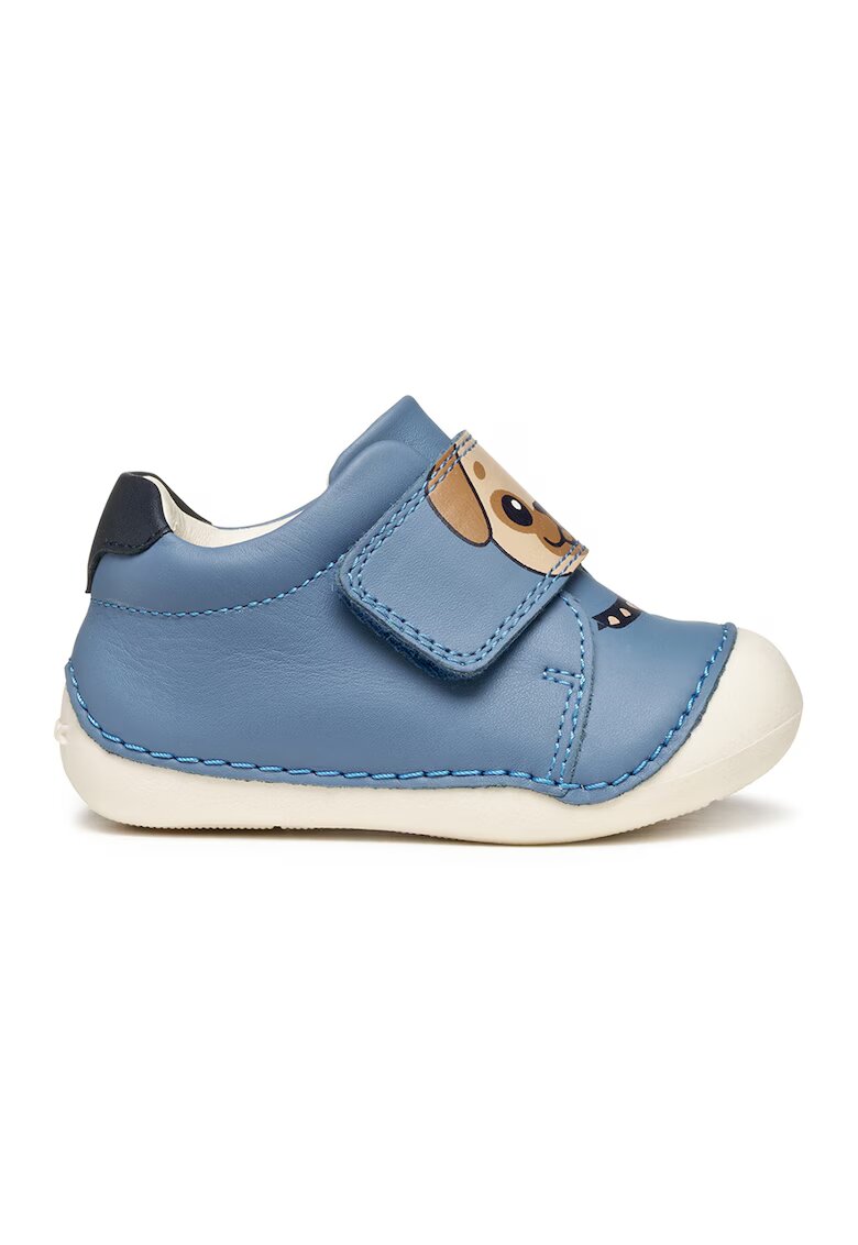 Geox Pantofi sport Tutim de piele cu inchidere velcro - Albastru prafuit/Bej