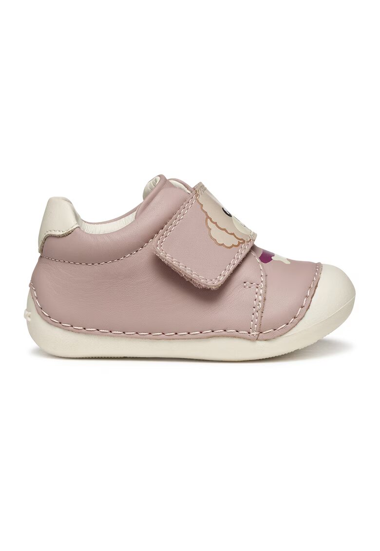 Geox Pantofi sport Tutim din piele cu inchidere velcro - Bej/Roz prafuit