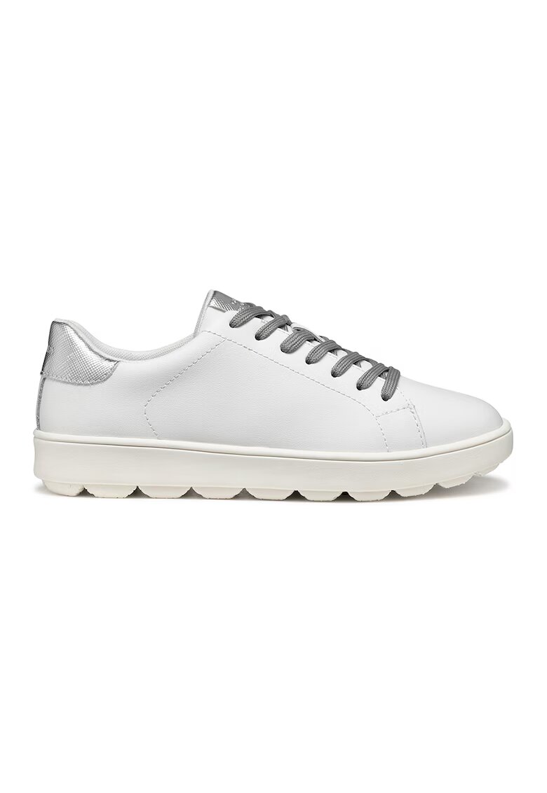 Geox Pantofi sport uni de piele peliculizata - Alb/Argintiu