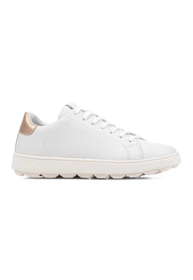 Geox Pantofi sport uni de piele peliculizata - Alb/Auriu