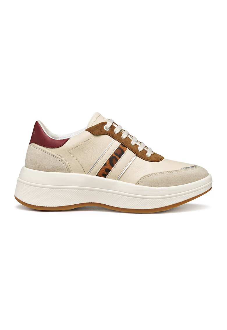 Geox Pantofi sport wedge cu insertii de piele intoarsa - Maro scortisoara/Crem