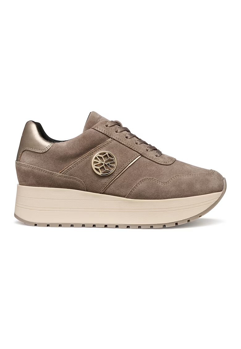 Geox Pantofi sport wedge de piele ecologica si piele intoarsa - Maro taupe