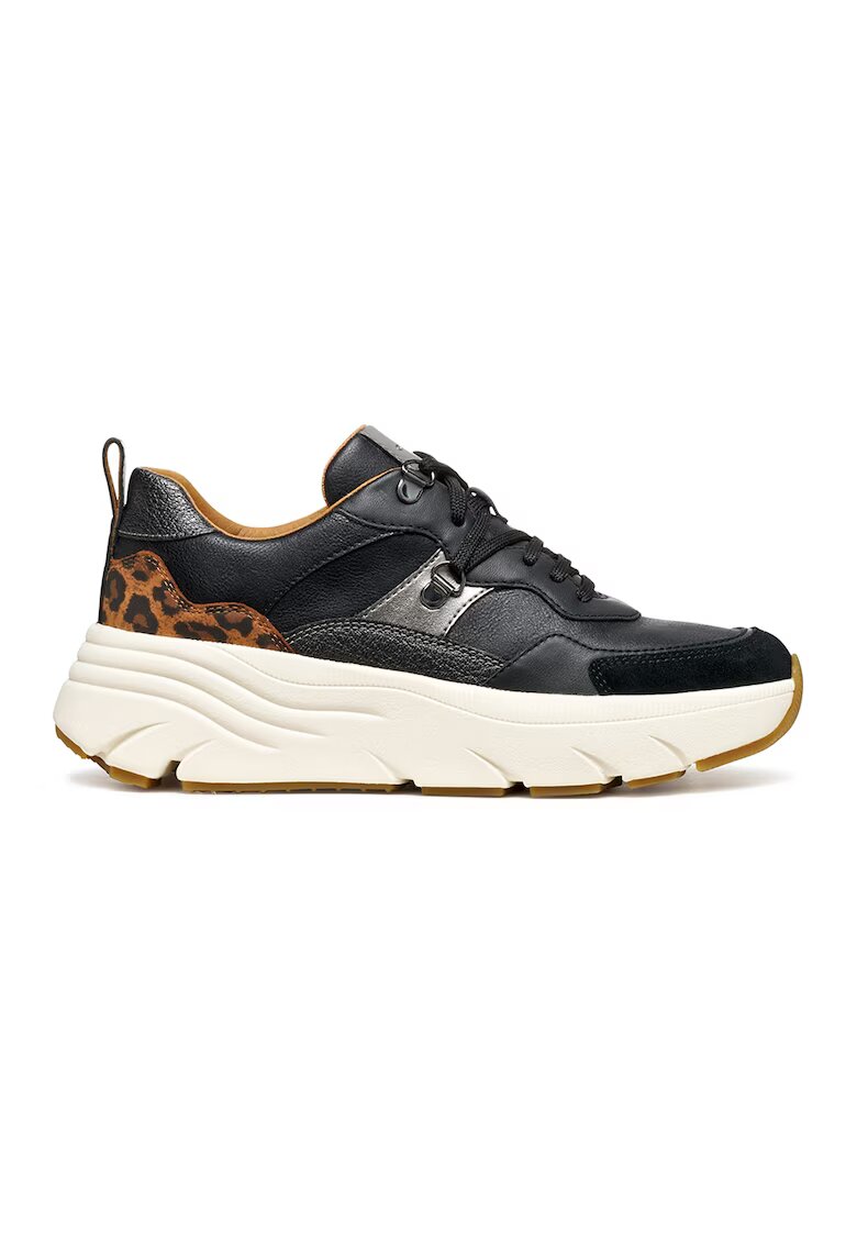 Geox Pantofi sport wedge de piele - Negru/Maro