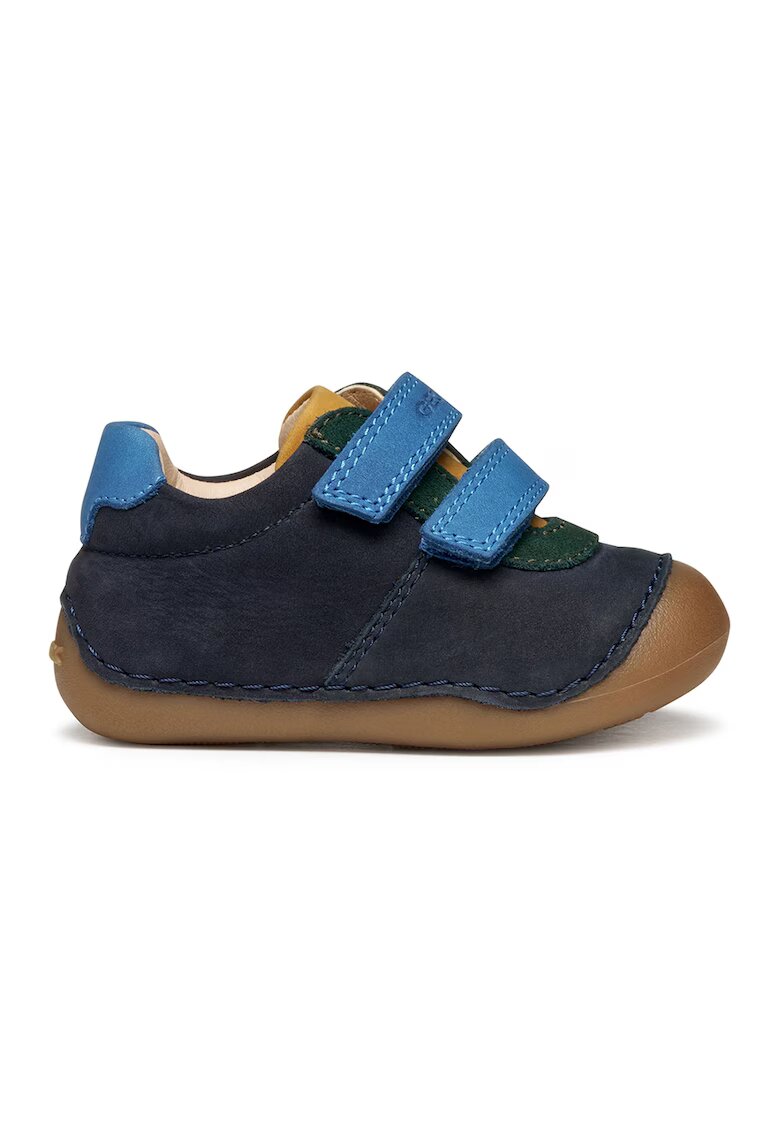 Geox Pantofi Tutim de piele nabuc si piele intoarsa cu velcro - Bleumarin