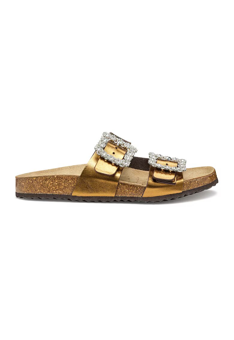Geox Papuci de piele ecologica cu strasuri - Bronz
