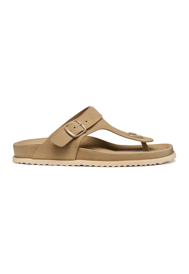 Geox Papuci de piele intoarsa cu bareta separatoare Sandybett - Maro taupe