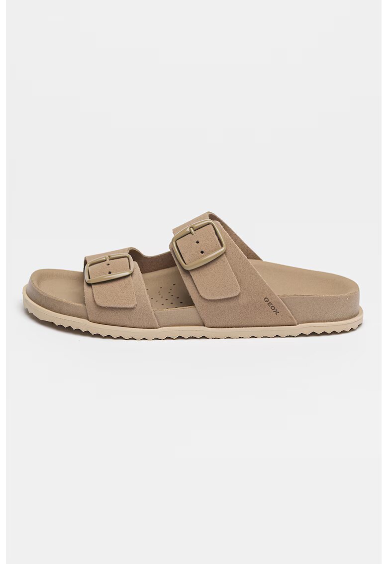 Geox Papuci de piele intoarsa cu catarame Sandybett - Maro taupe