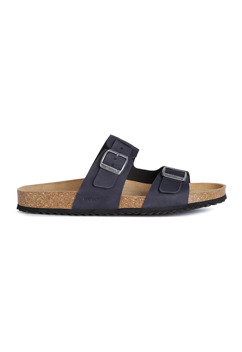 Geox Papuci de piele nabuc cu catarama - Bleumarin