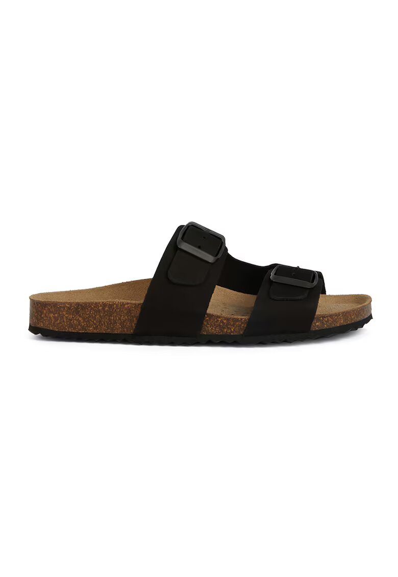 Geox Papuci din piele nabuc cu catarame ajustabile - Negru