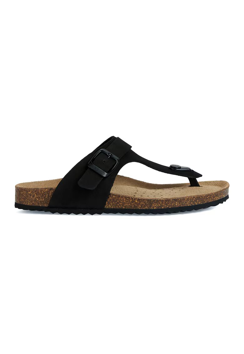 Geox Papuci flip-flop din piele cu catarama - Negru