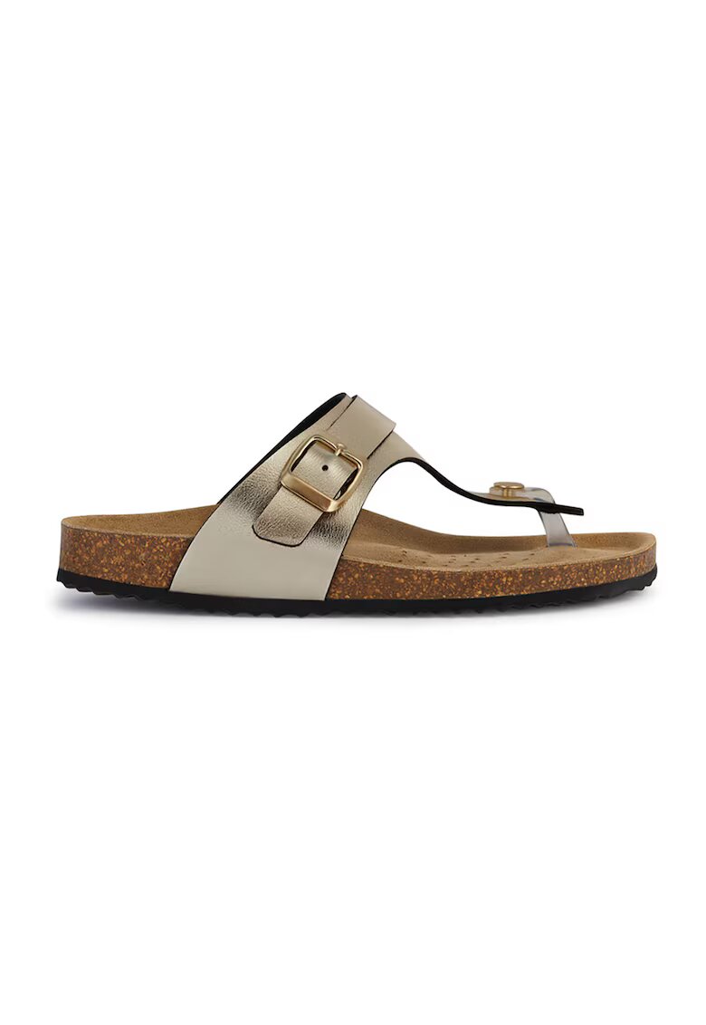 Geox Papuci flip-flop din piele ecologica cu catarama - Auriu