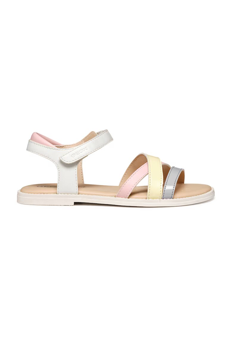 Geox Sandale colorblock cu velcro - Alb/Galben/Roz