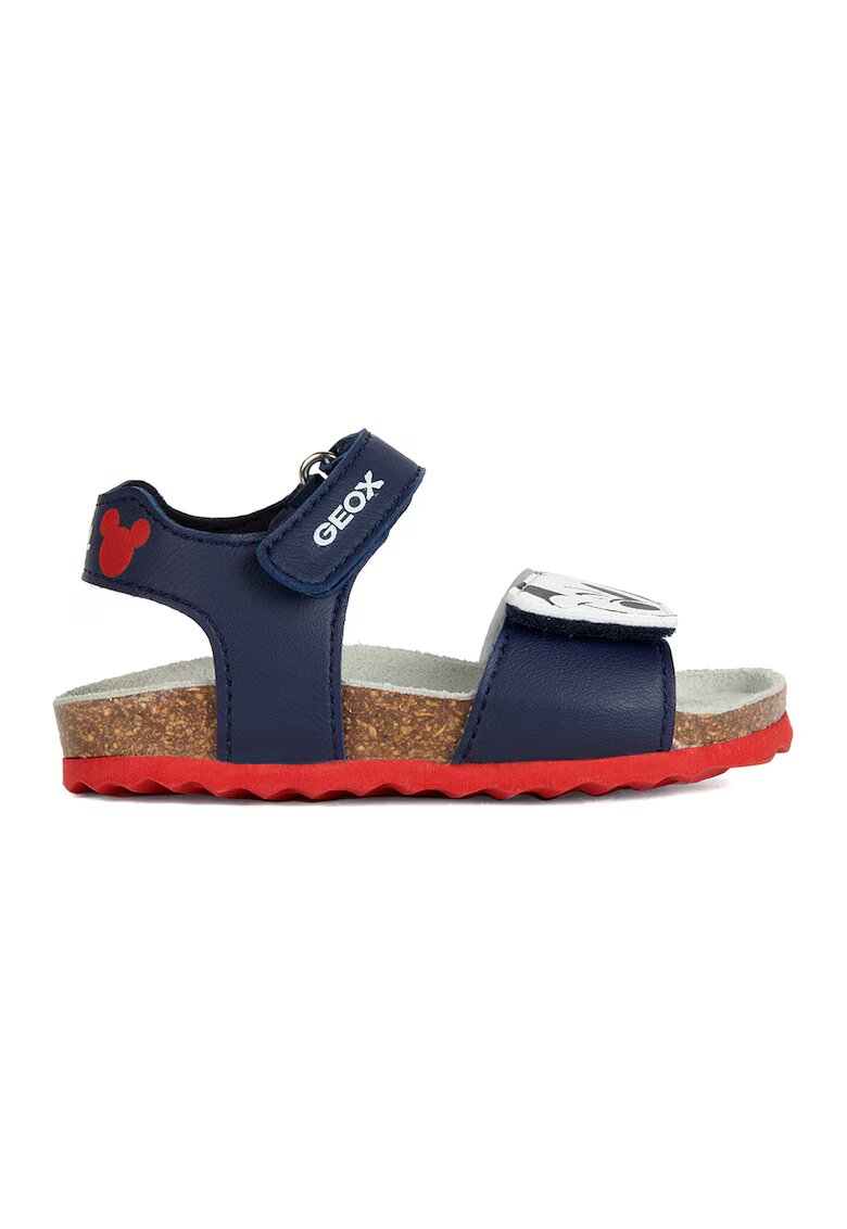 Geox Sandale cu inchidere velcro si model Mickey Mouse - Rosu/Alb/Bleumarin